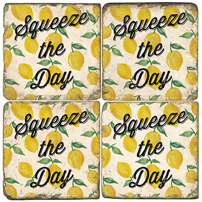 Yellow Lemon Zest Coaster Set. Handmade Marble Giftware by Studio Vertu.