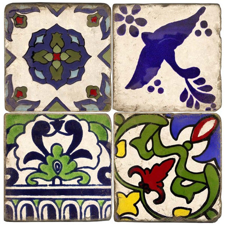 Mexican Tiles design on Italian marble coasters. Handcrafted Marble Giftware by Studio Vertu.