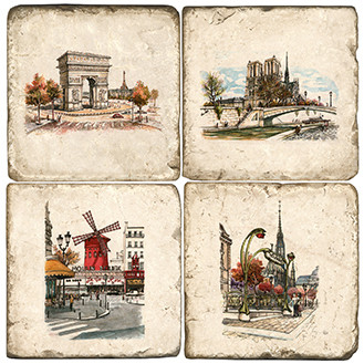  Paris, France Landmarks coaster set. Illustration by Anderson Design Group.