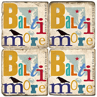 Baltimore, Maryland Collage Coaster Set. Handcrafted Marble Giftware by Studio Vertu.