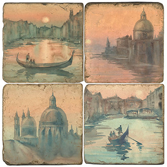 Vintage Venice, Italy Hotel Coaster Set. Handmade Marble Giftware by Studio Vertu.
