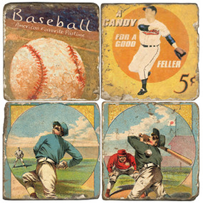 Vintage Baseball Coaster Set. Handcrafted Marble Giftware by Studio Vertu.