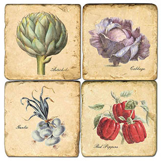 Vegetable Coaster Set. Handmade Marble Giftware by Studio Vertu.