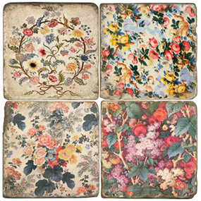 Floral Pattern Coaster Set.  Hand Made Marble Giftware by Studio Vertu.