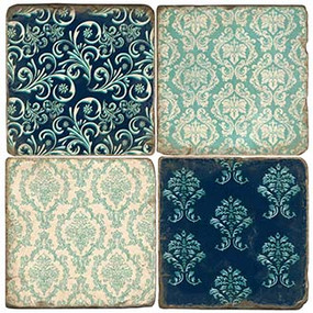 Blue Damask Pattern Coaster Set