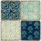 Blue Damask Pattern Coaster Set