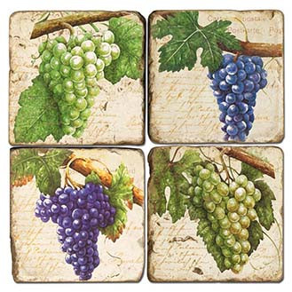 Botanical Grapes coaster set. Handcrafted Marble Giftware by Studio Vertu.