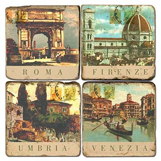 Vintage Italy Hotel Coaster Set. Handmade Marble Giftware by Studio Vertu