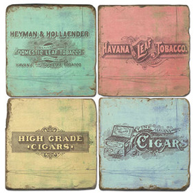 Vintage Cigar Label Coaster Set. Hand Made Marble Giftware by Studio Vertu.