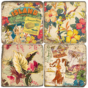 Vintage Hawaii Coaster Set. Handcrafted Marble Giftware by Studio Vertu.