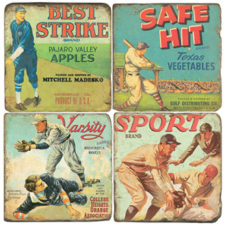 Vintage Baseball Coaster Set. Handcrafted Marble Giftware by Studio Vertu.