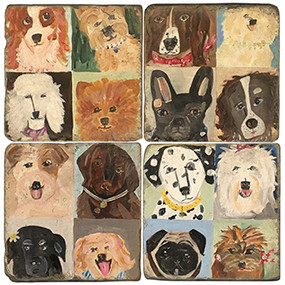 Dog Paintings Coaster Set. Handcrafted Marble Giftware by Studio Vertu.