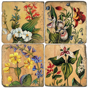 Floral Coaster Set.  Hand Made Marble Giftware by Studio Vertu.