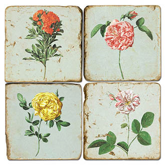 Floral Collage Coaster Set. Handcrafted Marble Giftware by Studio Vertu.