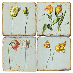 Floral Collage Coaster Set. Handcrafted Marble Giftware by Studio Vertu.