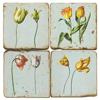 Floral Collage Coaster Set. Handcrafted Marble Giftware by Studio Vertu.