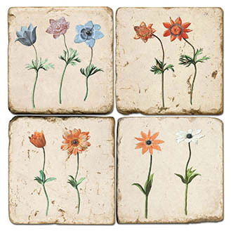 Floral Collage Coaster Set. Handcrafted Marble Giftware by Studio Vertu.