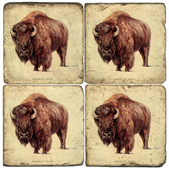 Wild Bison Coaster Set. Handcrafted Marble Giftware by Studio Vertu.