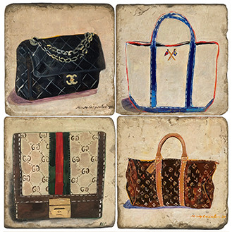 Designer Handbag Coaster Set. Handcrafted Marble Giftware by Studio Vertu.