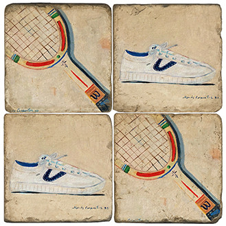Vintage Tennis Coaster Set. Handcrafted Marble Giftware by Studio Vertu.