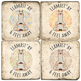 Colorful Meditating Llama Coaster Set. Handcrafted Marble Giftware by Studio Vertu.