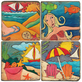 Sticks Beach Landscapes Coaster Set. Handcrafted Marble Giftware by Studio Vertu.