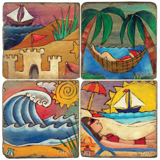 Sticks Beach Landscapes Coaster Set. Handcrafted Marble Giftware by Studio Vertu.