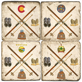 Ski Collage Coaster Set. Handcrafted Marble Giftware by Studio Vertu.