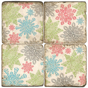 Snowflake Coaster Set.  Tumbled Italian Marble Giftware by Studio Vertu.
