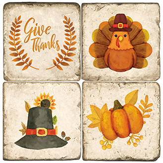 Thanksgiving Coaster Set. Handmade Marble Giftware by Studio Vertu