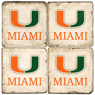 University of Miami Coaster Set. Handcrafted Marble Giftware by Studio Vertu.