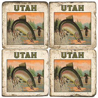 Fly Fishing Coaster Set. Handcrafted Marble Giftware by Studio Vertu.