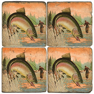 Fly Fishing Coaster Set. Handcrafted Marble Giftware by Studio Vertu.