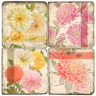 Dahlia Coaster Set. Handmade Marble Giftware by Studio Vertu.