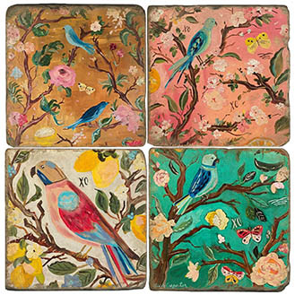 Chinoiserie Birds Coaster Set. Handcrafted Marble Giftware by Studio Vertu.