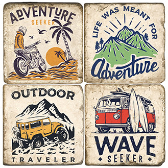 Adventure Themed Coaster Set.  Handmade Marble Giftware by Studio Vertu.