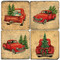 Vintage Red Christmas Truck Coaster Set.  Handcrafted Marble Giftware by Studio Vertu.