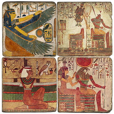 Egyptian gods Coaster Set. Handcrafted Marble Giftware by Studio Vertu. 