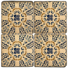 Blue and Gold Tile Coaster Set. Handcrafted Marble Giftware by Studio Vertu.