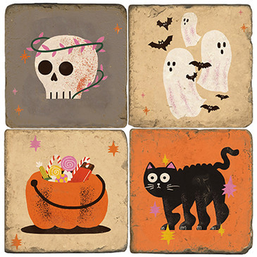 Spooky Halloween Coaster Set. Handcrafted Marble Giftware by Studio Vertu.