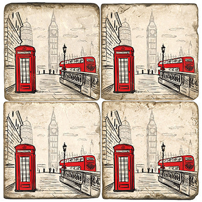 British Theme Marble Drink Coasters. Handcrafted Marble Giftware by Studio Vertu.