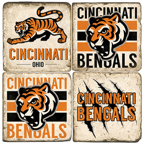 Cincinnati Bengals Football Themed Coaster Set.  Handmade Marble Giftware by Studio Vertu.