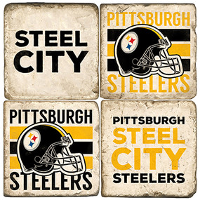  Pittsburg Steelers Coaster Set. Handcrafted Marble Giftware by Studio Vertu.