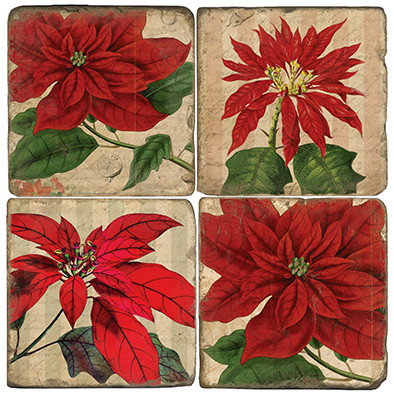 Poinsettia Botanical Coaster Set. Handcrafted Marble Giftware by Studio Vertu.