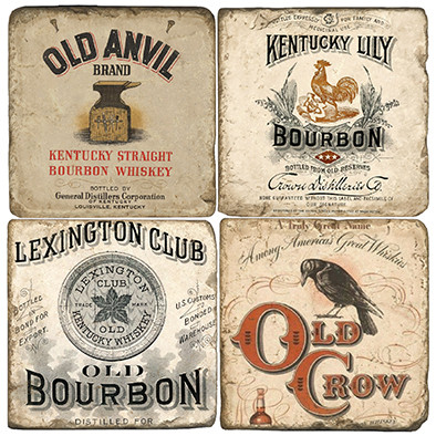 Vintage Bourbon Label Coaster Set