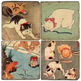 Japanese Cat Prints. Handcrafted Marble Giftware by Studio Vertu.