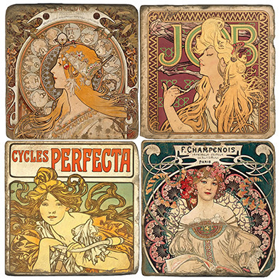 Art Nouveau Coaster Set. Handcrafted Marble Giftware by Studio Vertu. 