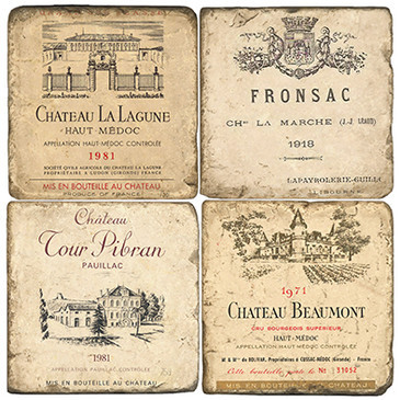 Vintage French Wine Label Coaster Set. Handcrafted Marble Giftware by Studio Vertu.
