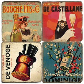 Vintage Champagne Label Coaster Set. Handcrafted Marble Giftware by Studio Vertu.
