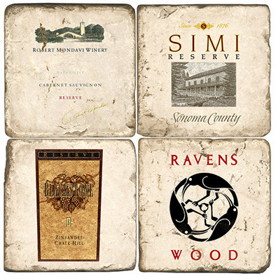 California Wien Label Coaster Set. Handcrafted Marble Giftware by Studio Vertu.